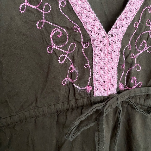 Vintage WANT Women’s Tunic Blouse Pink Chocolate Embroidered Sz 2XL - Picture 6 of 12